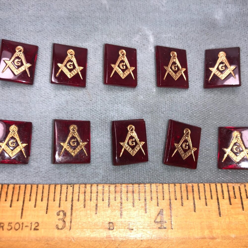 Vintage Masonic Loose Stones Red Ruby Gold - Lot of 10